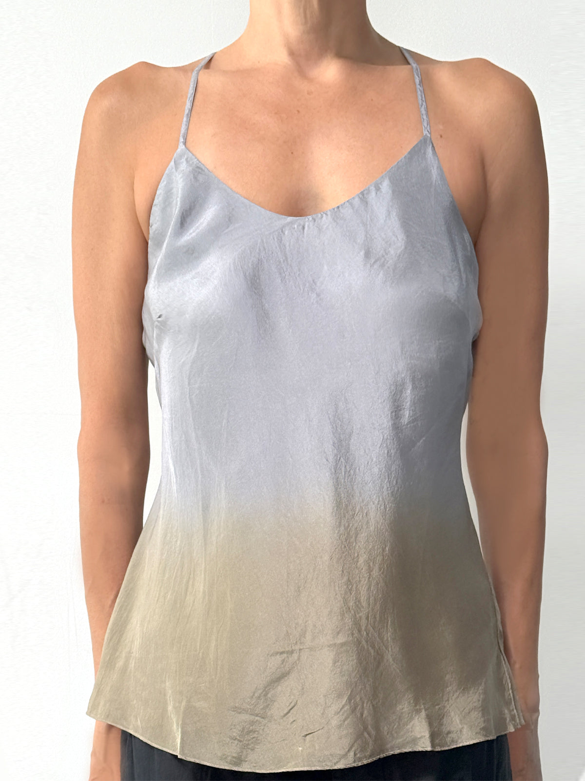 Double Layer Silk Cami | Asphalt/Sage