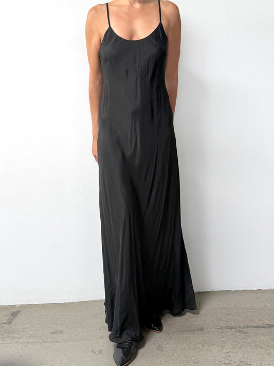 Double Layer Silk Slip Dress | Black