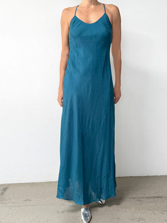 Double Layer Silk Slip Dress | Sea Blue