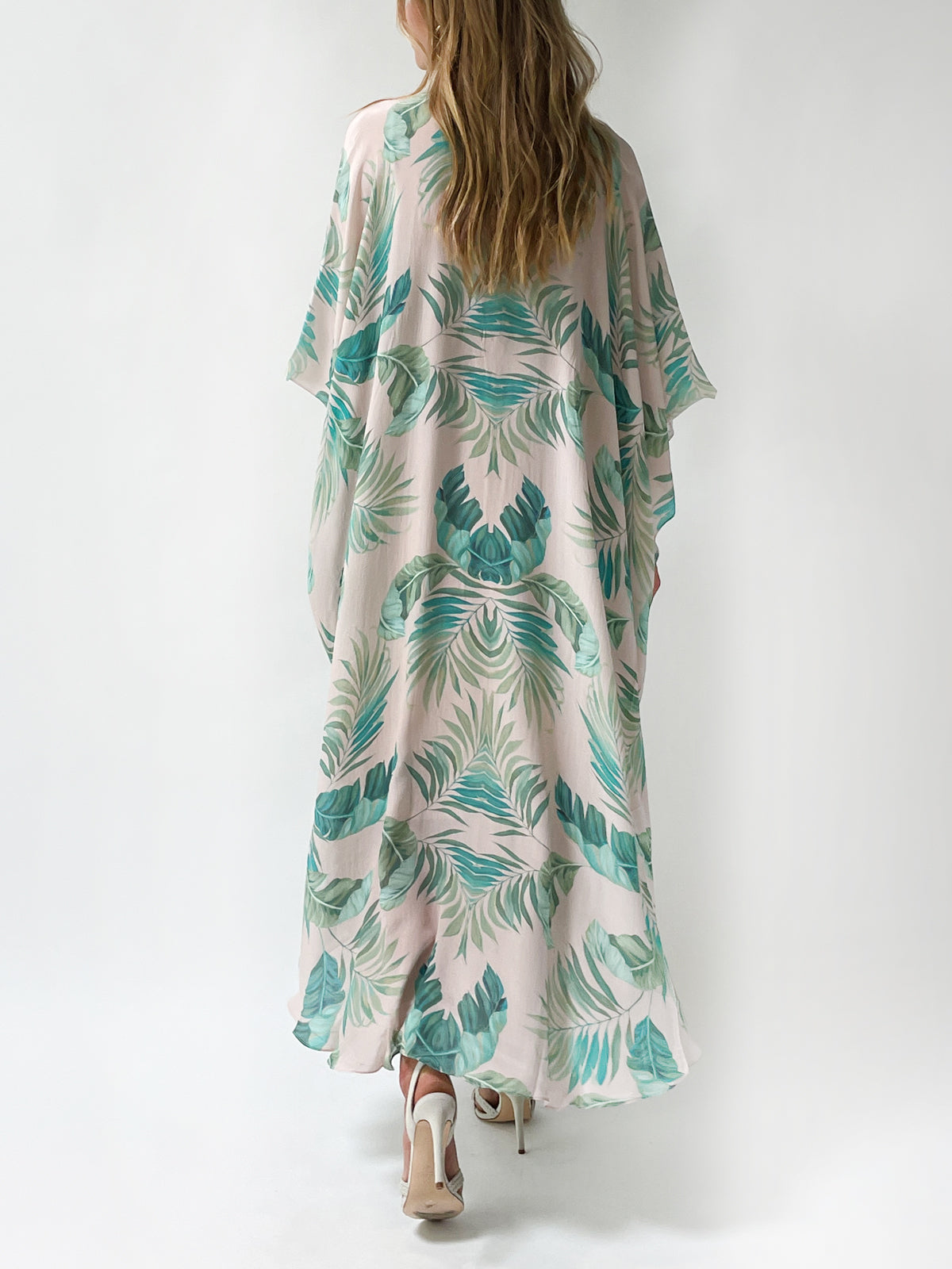 Palm Leaf Silk Caftan  | Blush