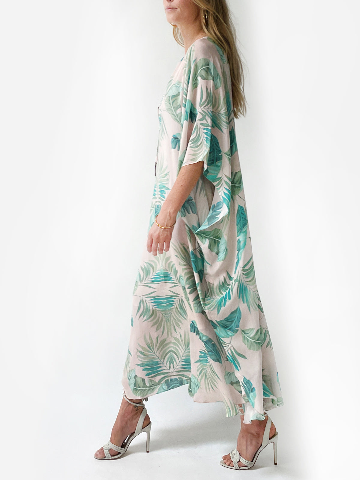 Palm Leaf Silk Caftan  | Blush