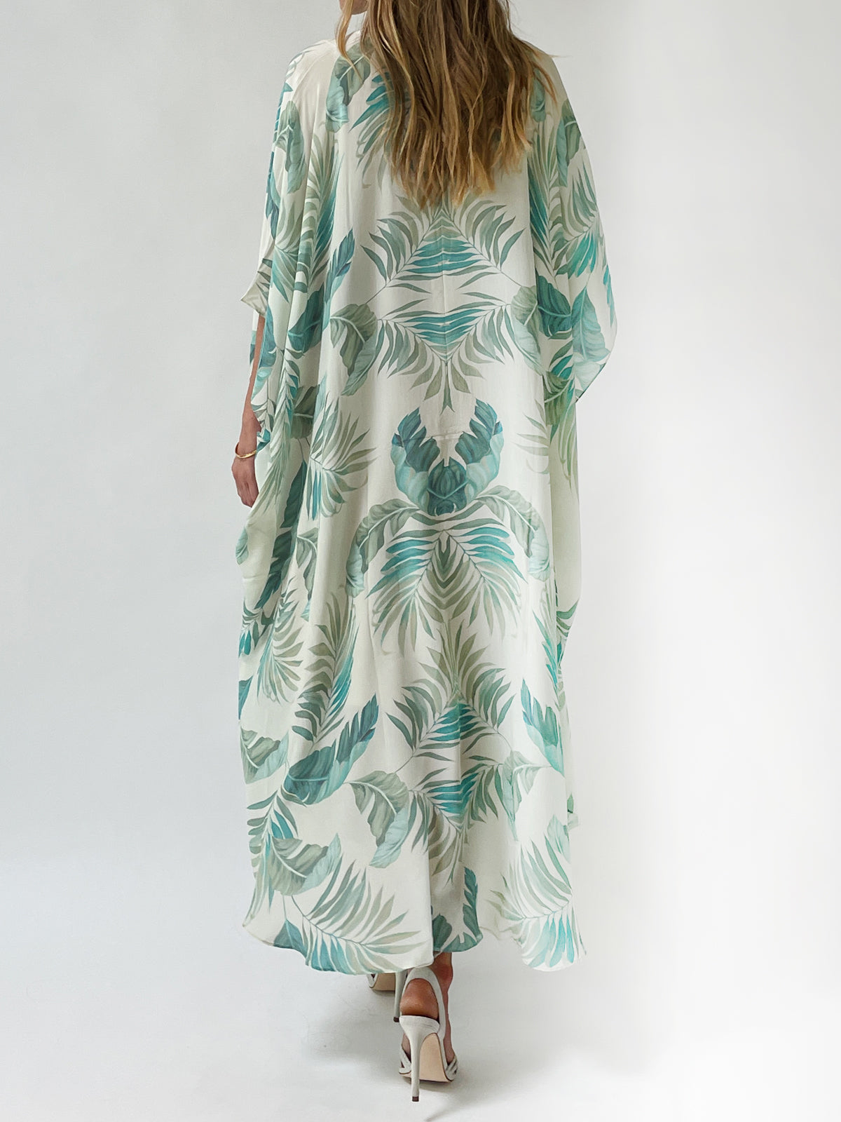 Palm Leaf Silk Caftan | Cream