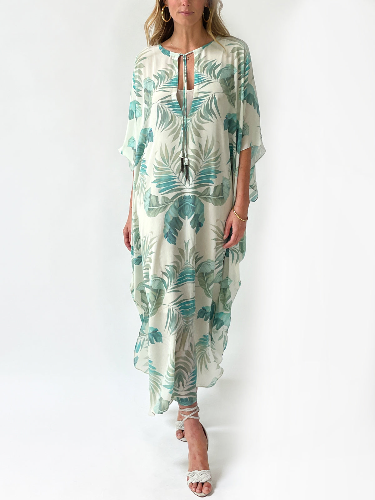 Palm Leaf Silk Caftan | Cream