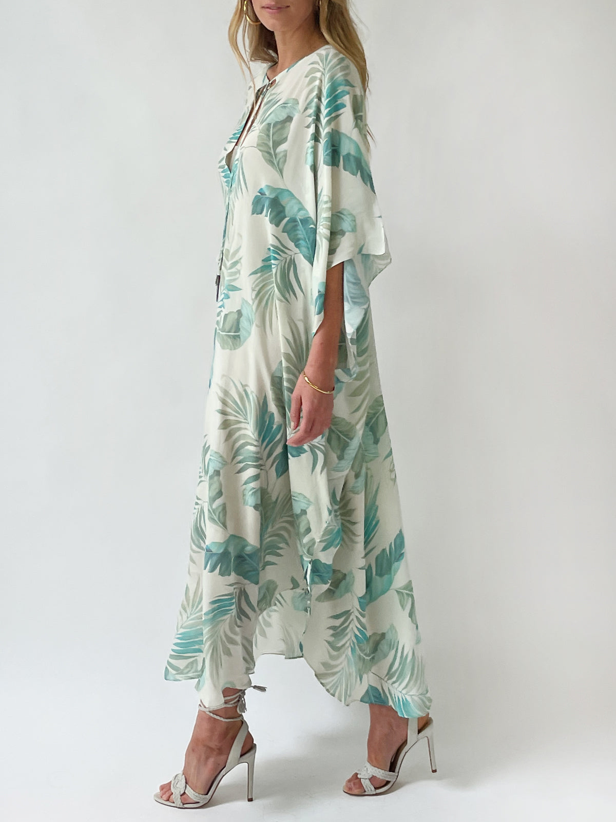 Palm Leaf Silk Caftan | Cream