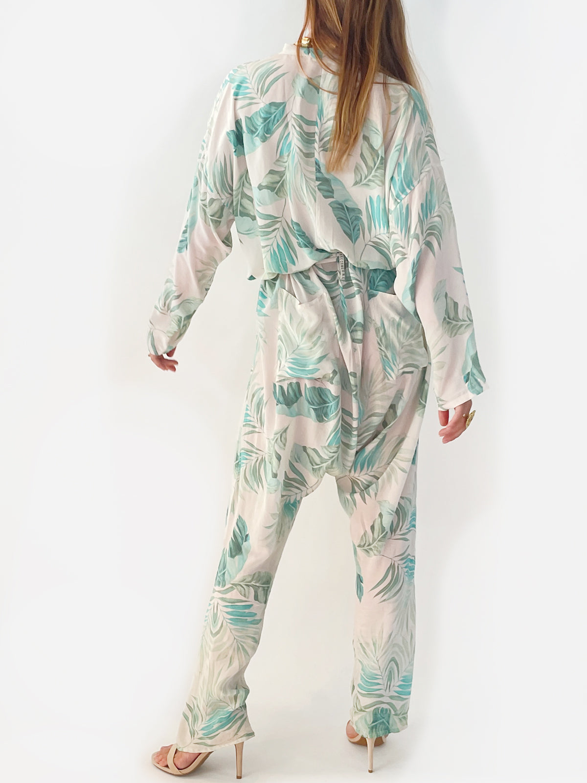 Palm Leaf Silk Jumpsuit | Cream