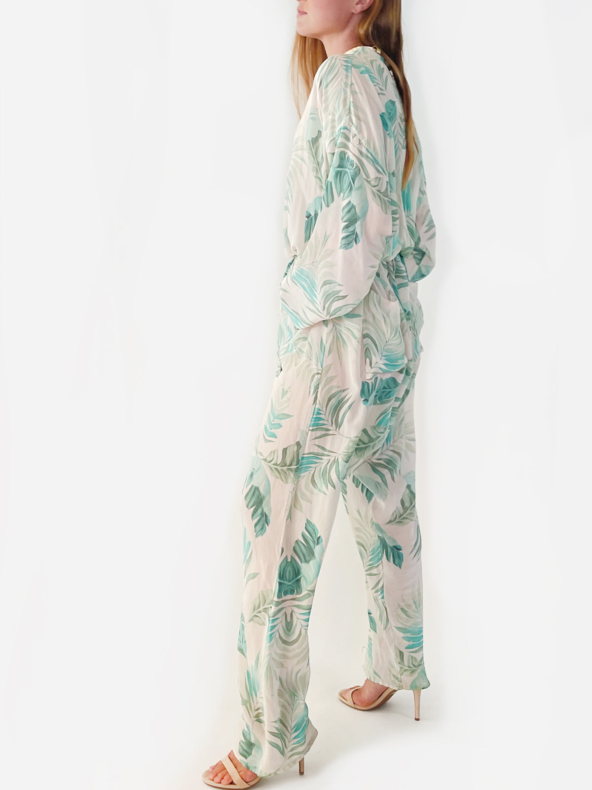 Palm Leaf Silk Jumpsuit | Cream