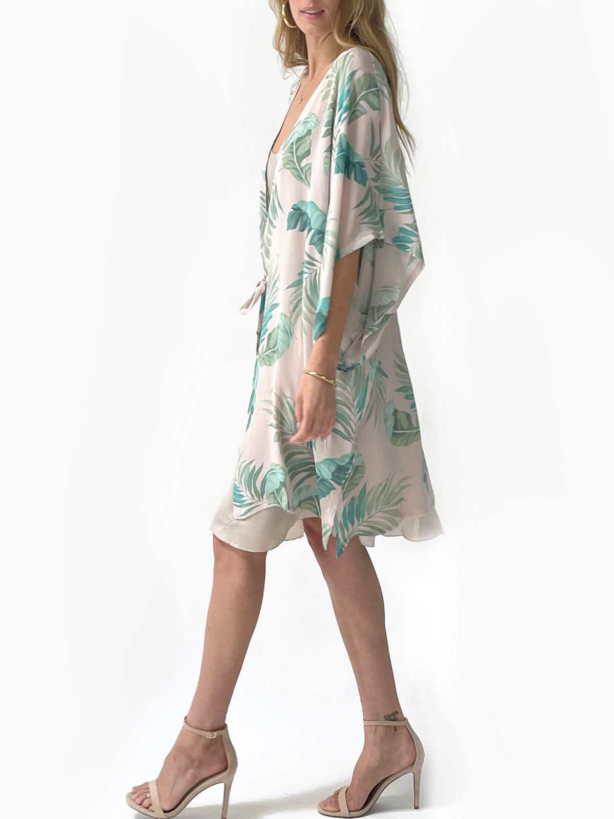 Palm Leaf Silk Kimono | Blush