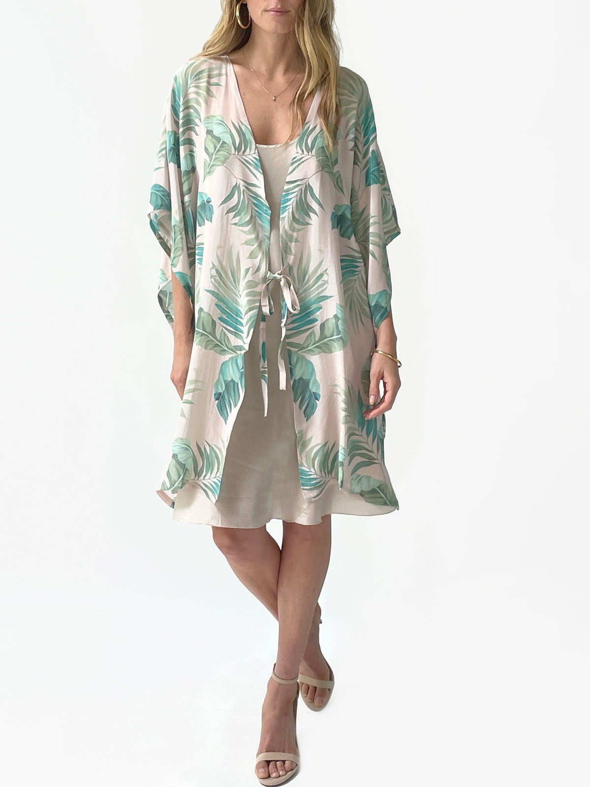 Palm Leaf Silk Kimono | Blush