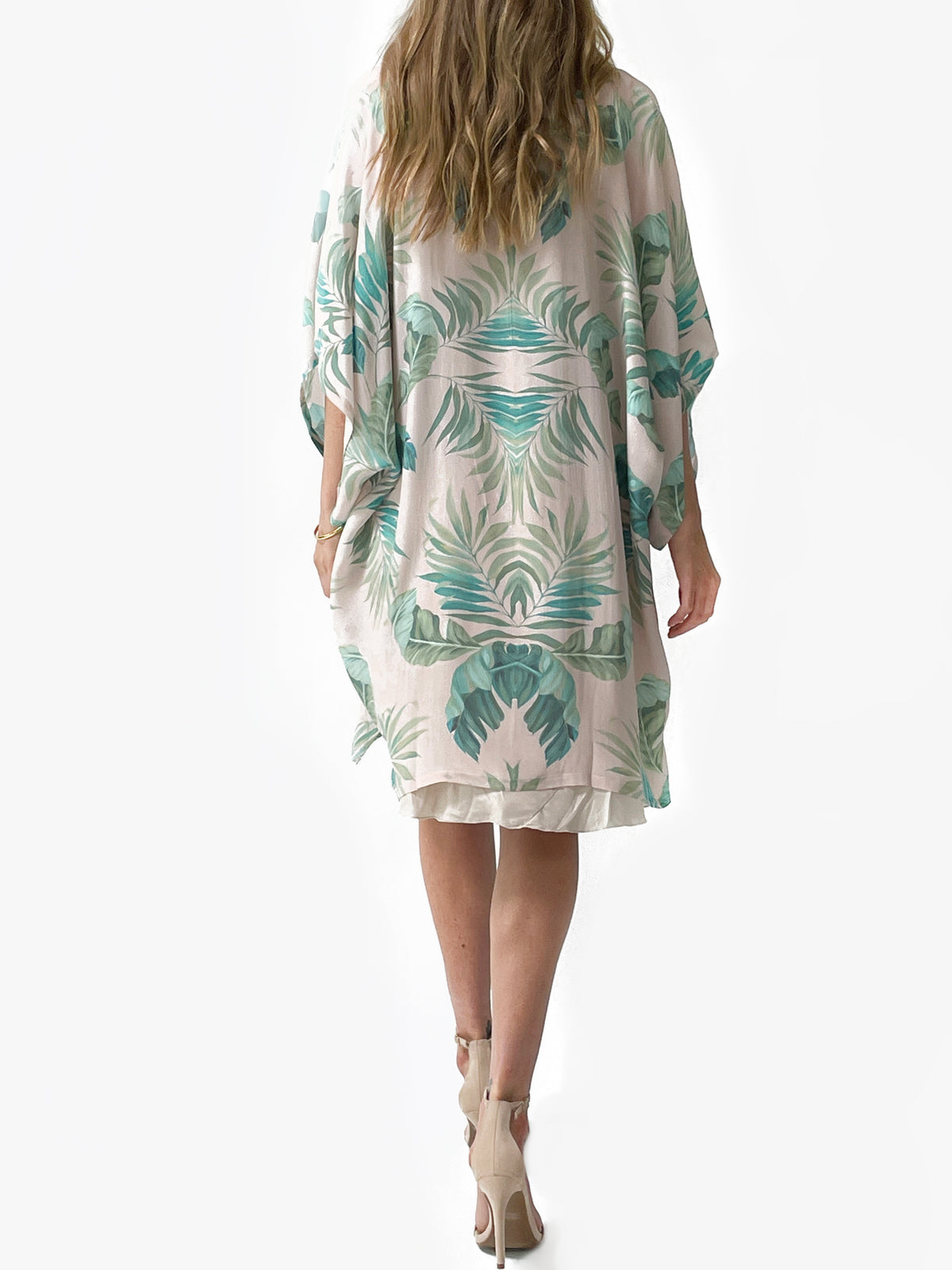 Palm Leaf Silk Kimono | Blush