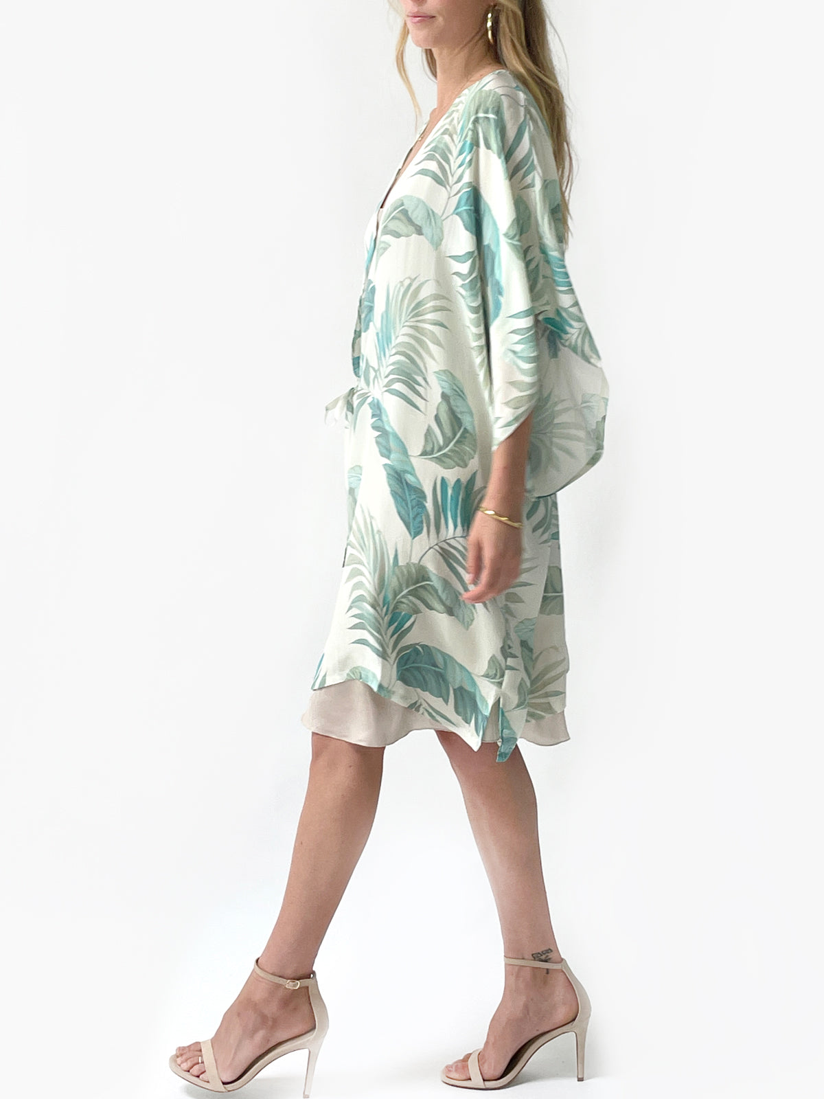 Palm Leaf Silk Kimono | Cream