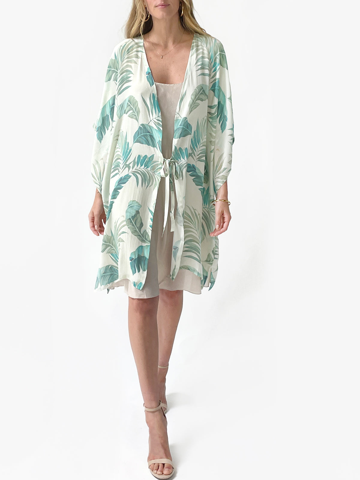 Palm Leaf Silk Kimono | Cream