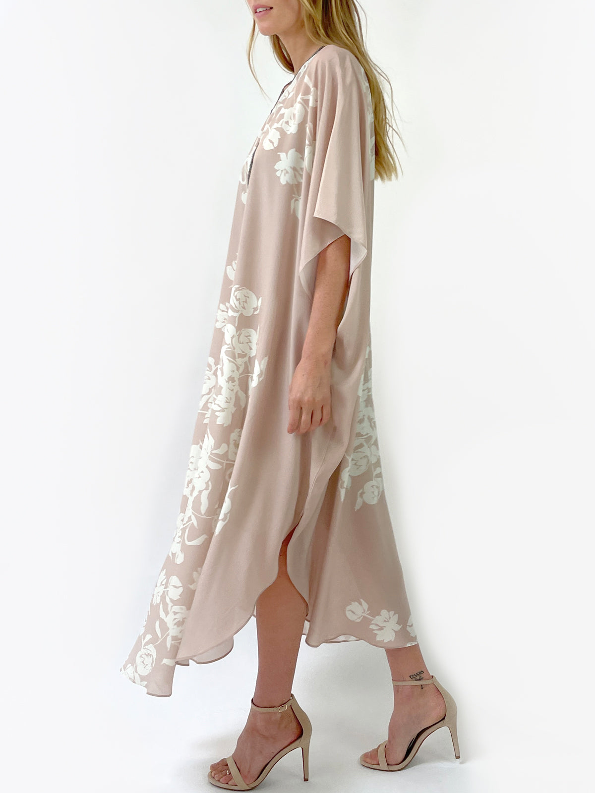 Scarlette Silk Crepe De Chine Caftan | Blush