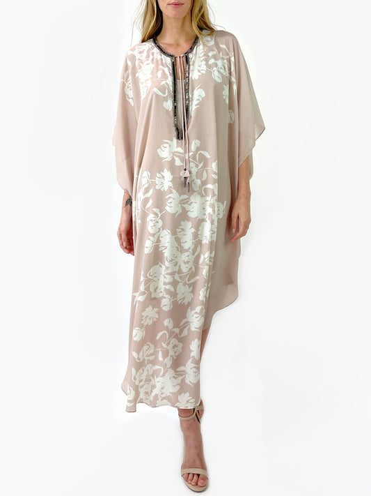 Scarlette Silk Crepe De Chine Caftan | Blush