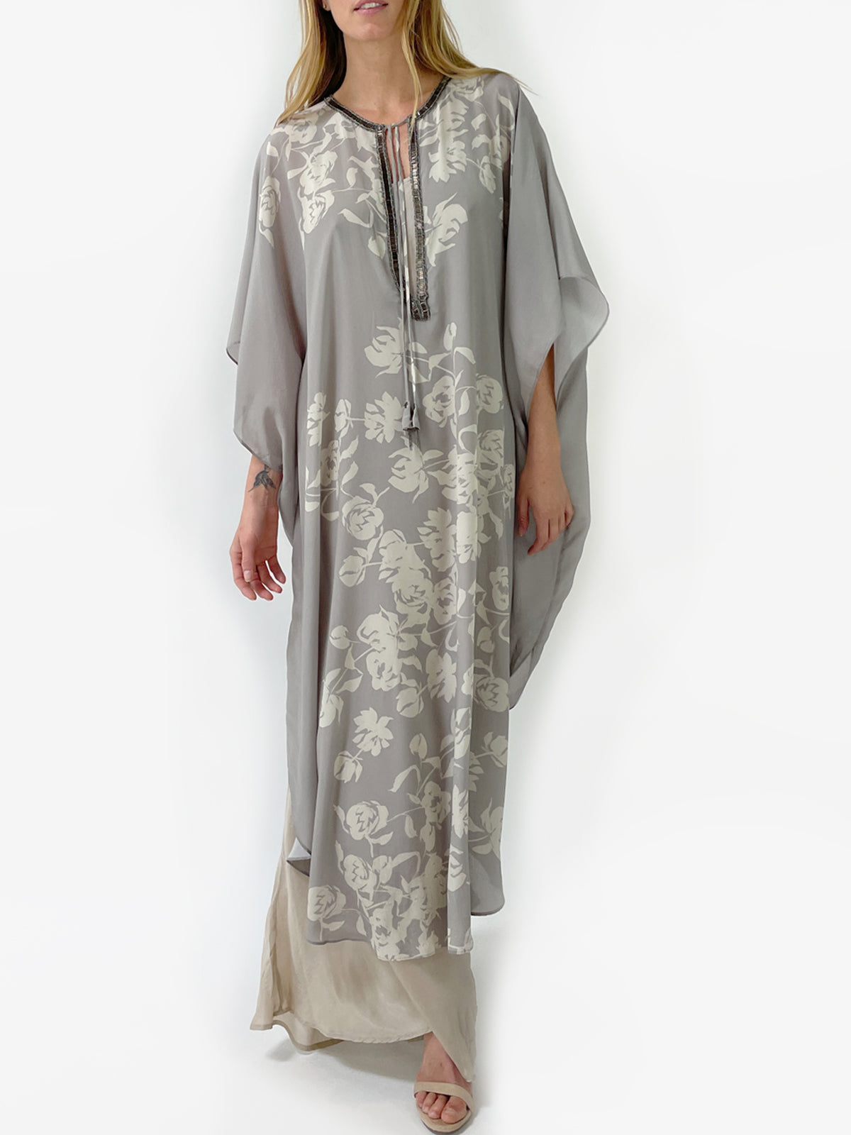 Scarlette Silk Crepe De Chine Caftan | Grey