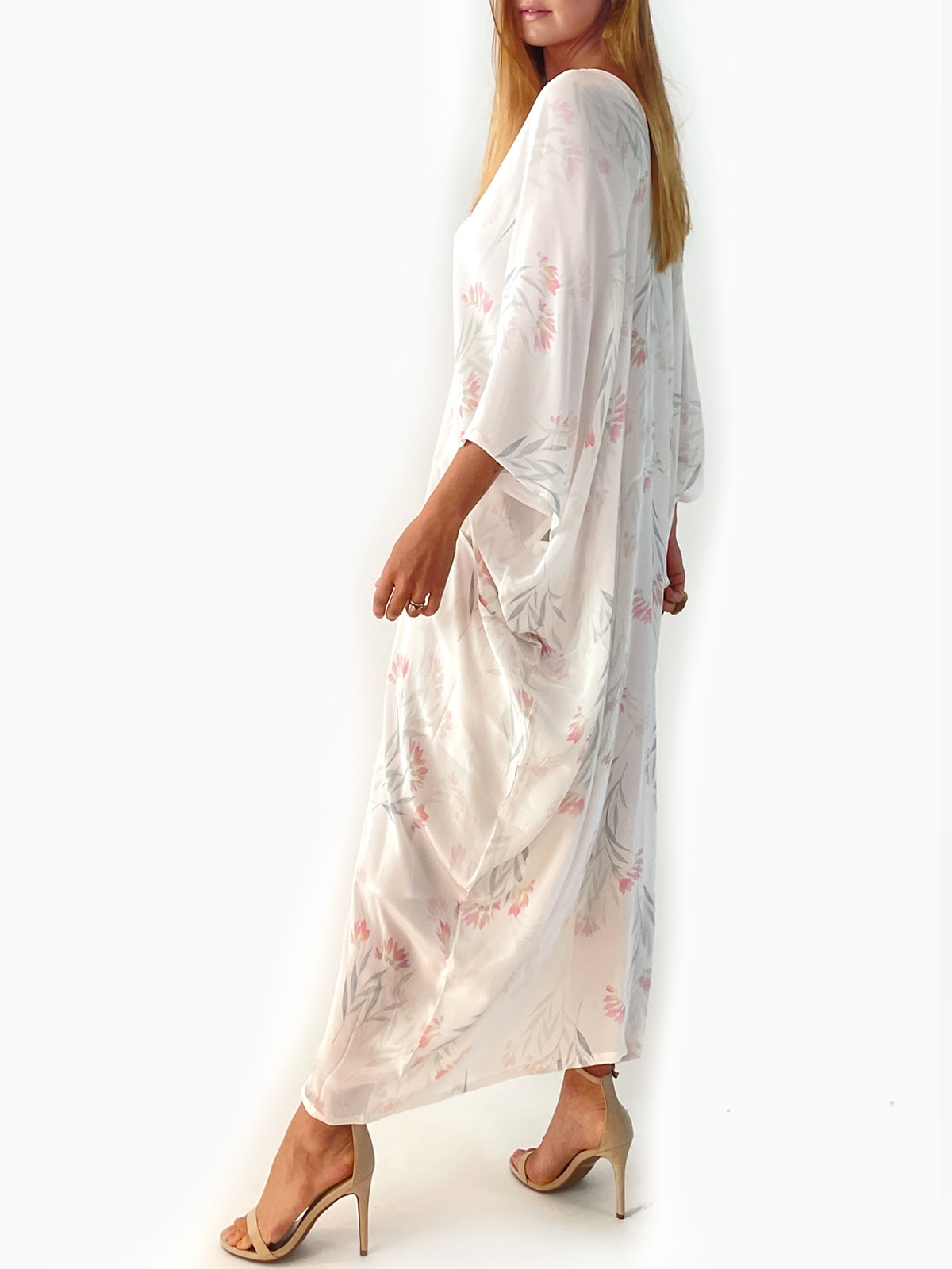 Tropical Wallpaper Silk Caftan | Cream