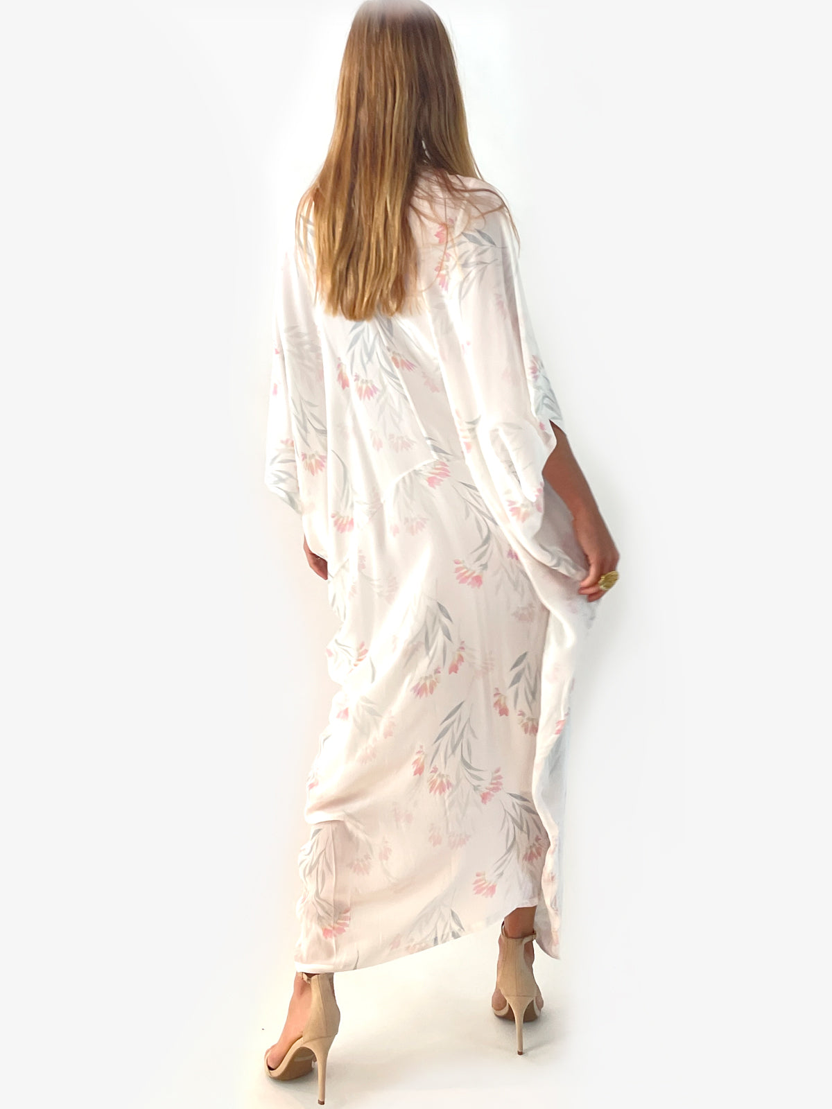 Tropical Wallpaper Silk Caftan | Cream