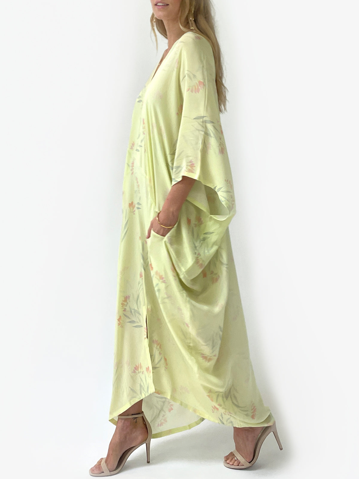 Tropical Wallpaper Silk Caftan | Yellow