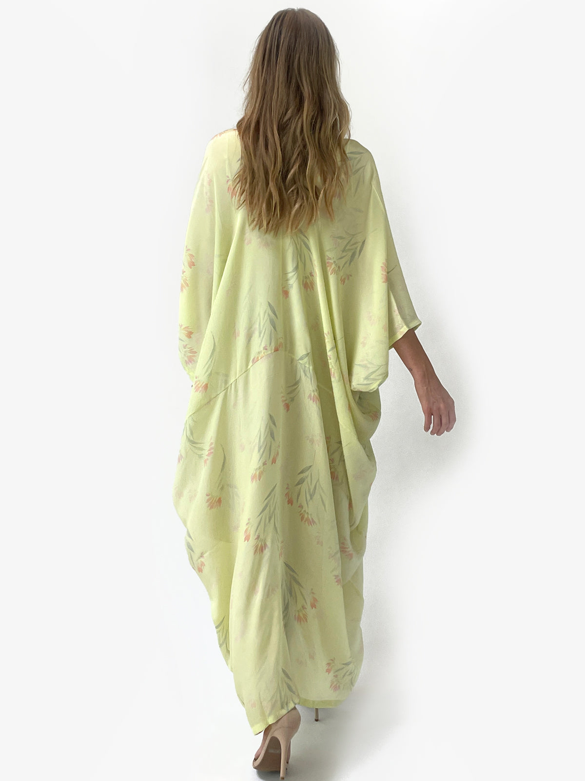 Tropical Wallpaper Silk Caftan | Yellow