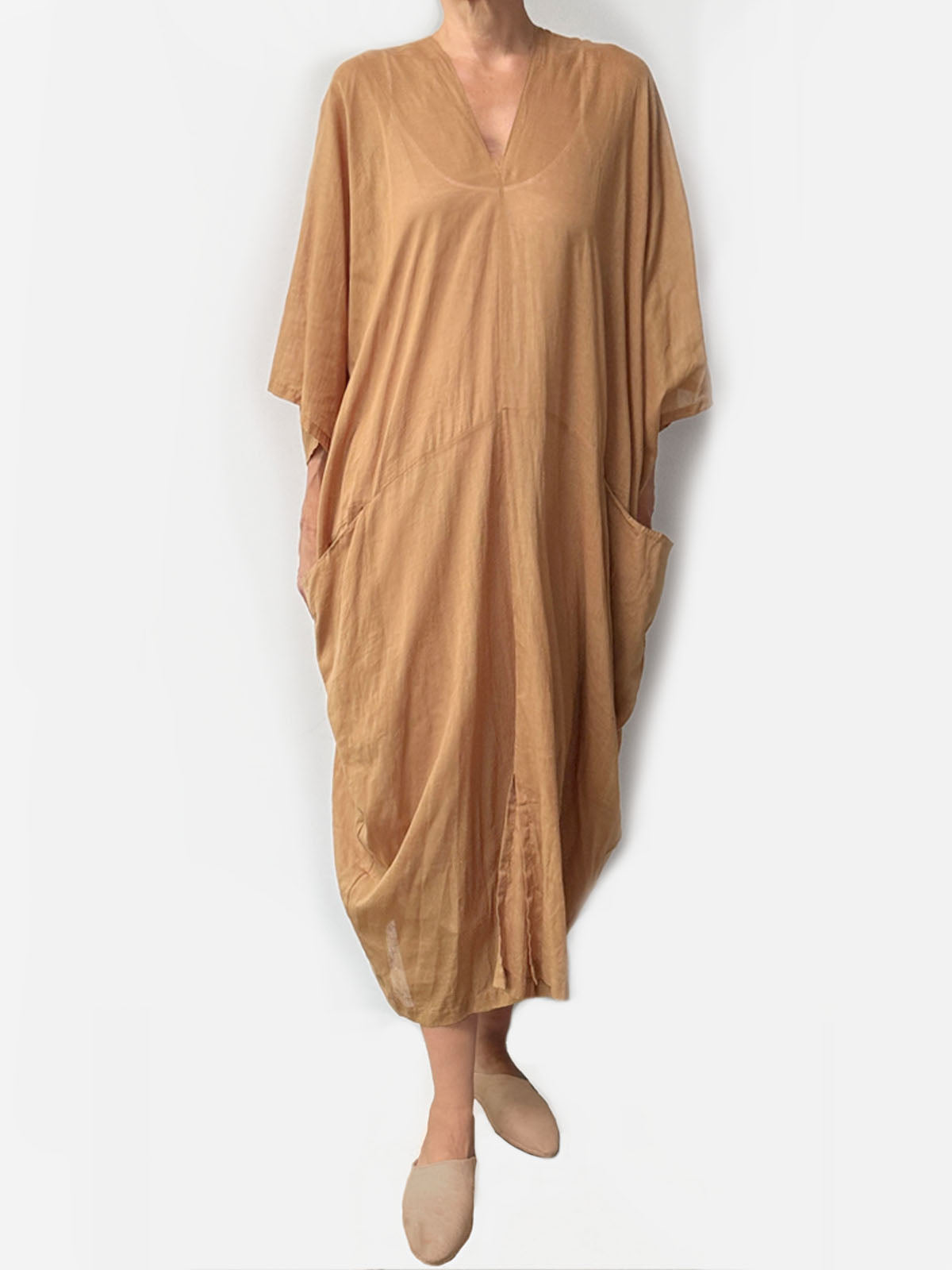 Rae Cotton Silk Caftan | Sandstone