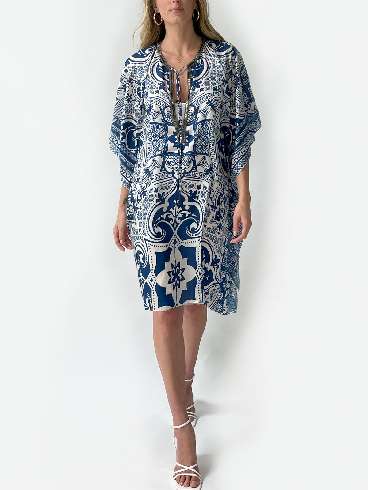 Mila Short Silk Caftan | Royal Blue