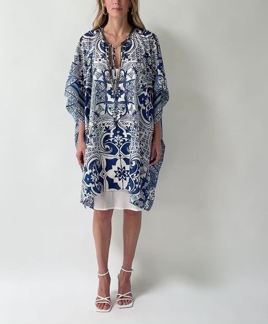 Mila Short Silk Caftan | Royal Blue